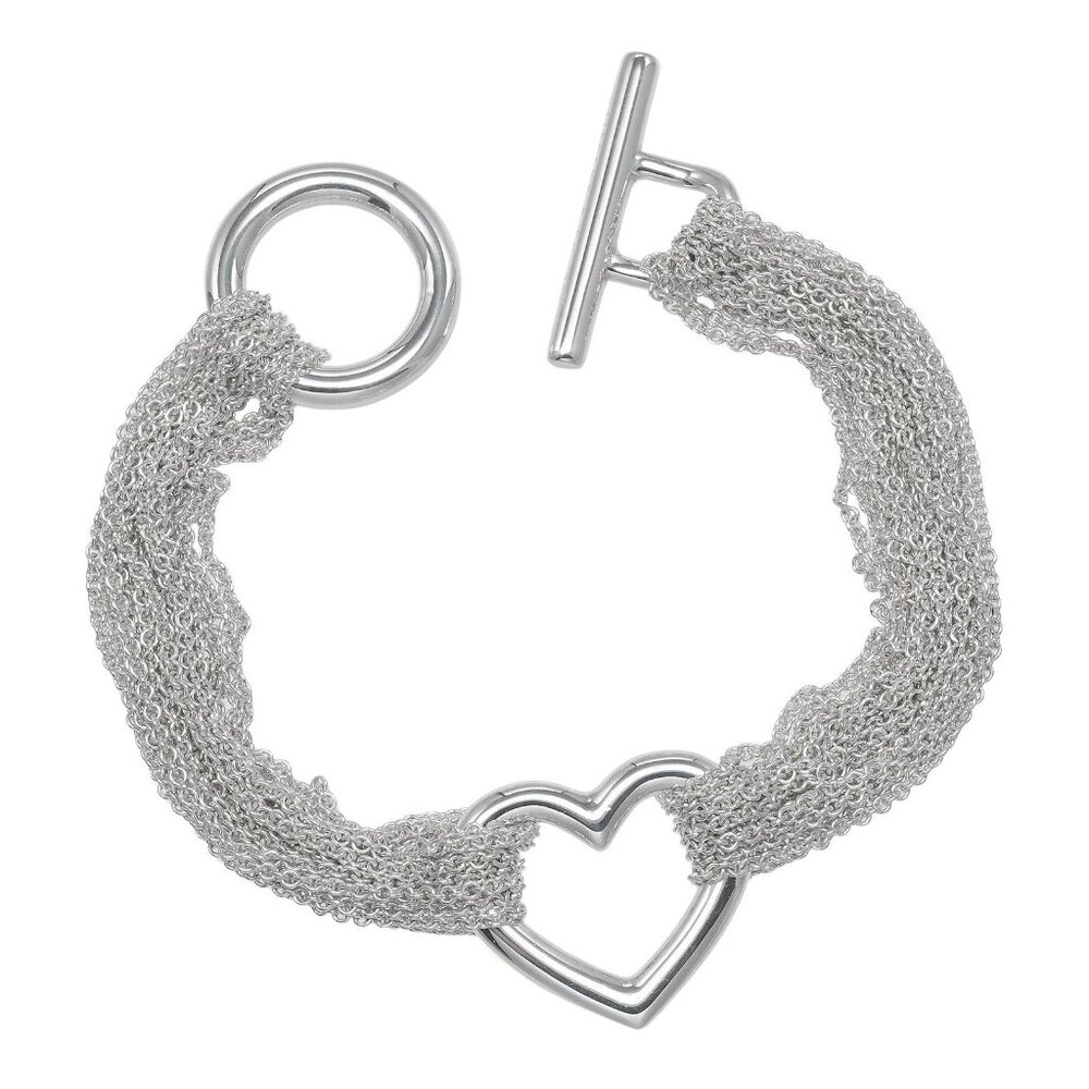 TIFFANY&Co. Open Heart Toggle Bracelet Wrist Size6.6" Silver925 33.9g Women